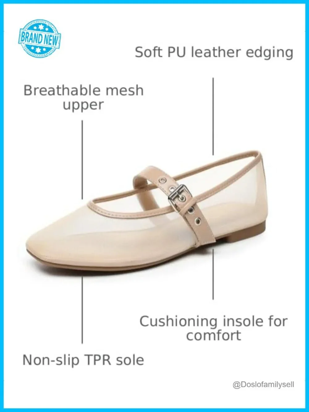 Mesh Ballet Flats Square Toe Mary Jane Ballerina Shoes
